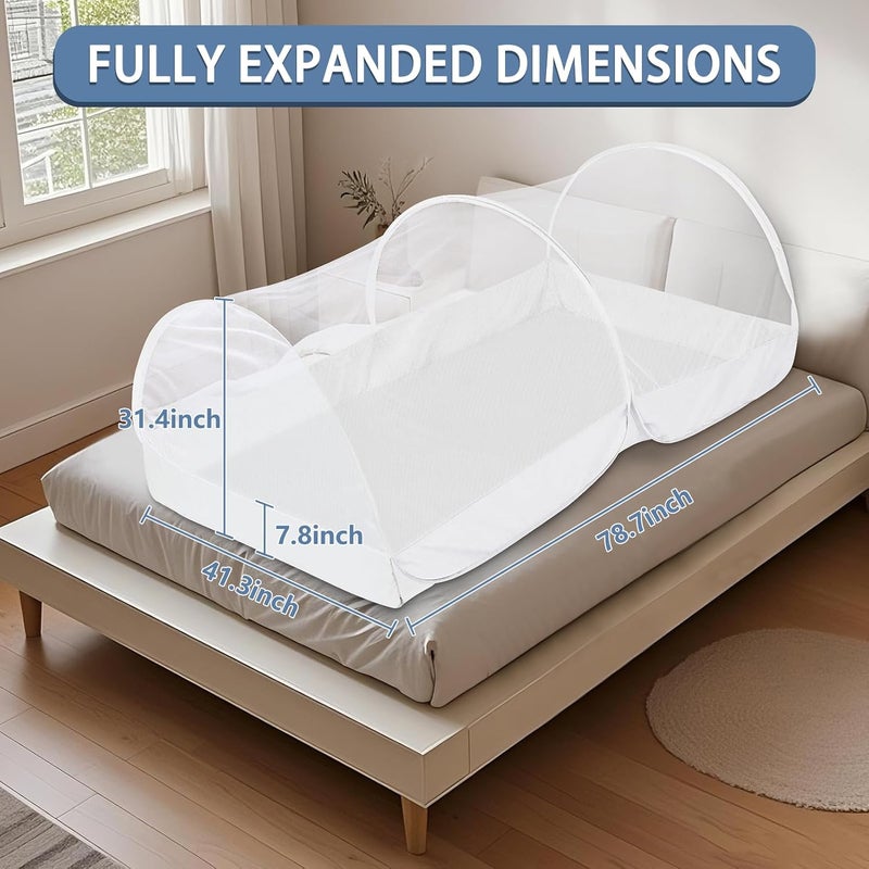 jiangcha Mosquito Net for Bed - Pop Up Bed Tent - Portable Travel Mosquito Net, Mosquito Netting for Suitable for Baby, Adult Bedroom, Camping, Napping, Patio (White) - Image 4